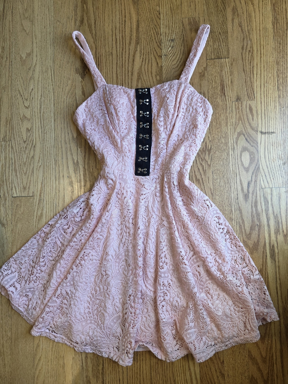 Y2k B Darlin Pink Lace Fit & Flare Dress with Corset Style Front Hook Detail